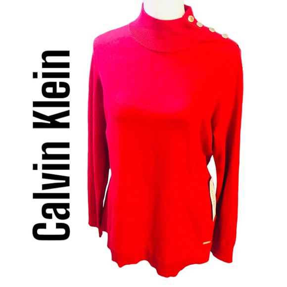 Calvin Klein Sweaters - NWT Calvin Klein Sz Medium Red Mock Neck Pullover